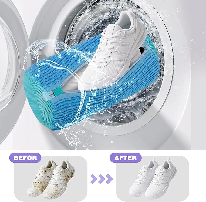 Shoe Washing Machine Bag Deep Clean 2pc Reusable Shoe Cleaning Bags Laundry Shoe Bag for Washer and Dryer Includes 2 Storage Dust Bags for Sneaker Tennis Shoes With Self-locking Zipper Blue