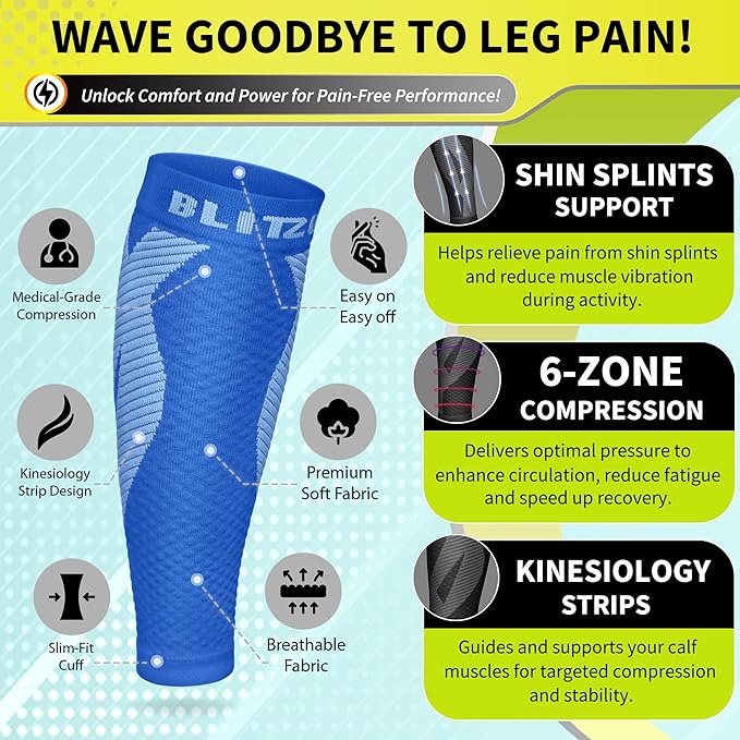 BLITZU Calf Compression Sleeve for Men & Women Footless Compression Socks Support Runners Leg Sleeve Shin Splints Pain Relief