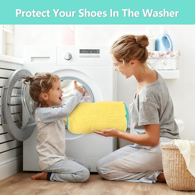 Shoe Washing Machine Bag, Shoe Cleaning Bag, Reusable Laundry Shoes Bag for Washer & Dryer Cleans & Protects All Shoes Types 2PCS (Yellow)