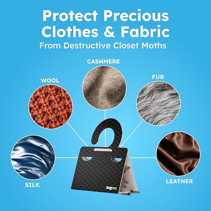 BugMD Clothes & Pantry Moth Traps (6 Count) – Sticky Glue Pheromone-Based Repellent for Closets, Cabinets & Wardrobes – Non-Toxic - Black