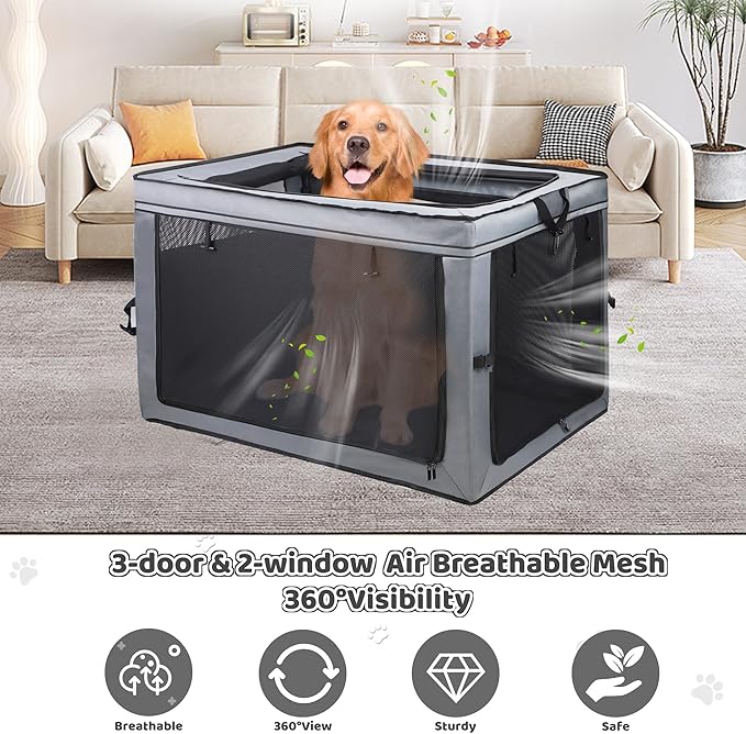 Foldable Pet Crate for Dogs & Cats, Portable Soft-Sided Kennel with Oxford Fabric, Lightweight & Easy to Carry, Travel & Indoor Use, Large