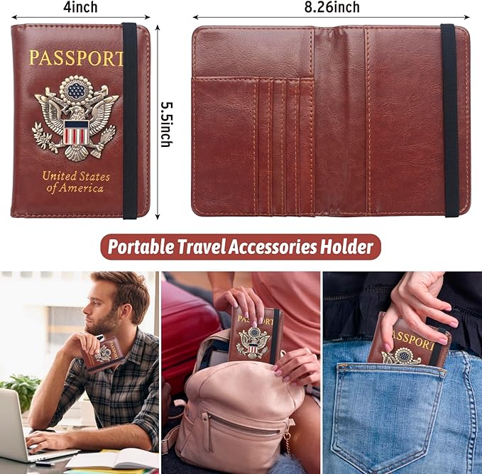 RFID Passport Holder Wallet for Women Men Travel, Leather US Passport Cover Case with Vaccine Card Slot, Waterproof Passport Book Travel Document Organizer Carrier Protector