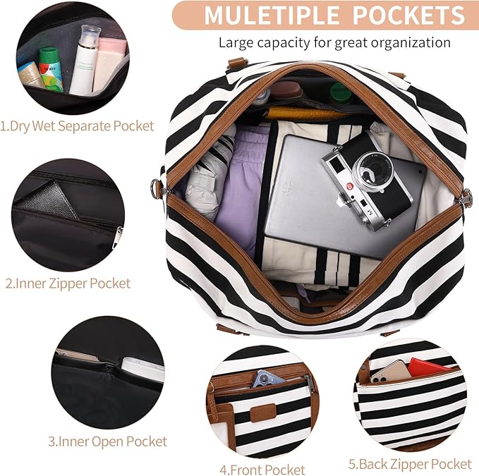 Wogarl Weekender Bags for Women Large Canvas Overnight Bag Travel Duffel Bags Carry on Shoulder Weekend Bag with Shoe Compartment for Travel Night Flight Daily Use