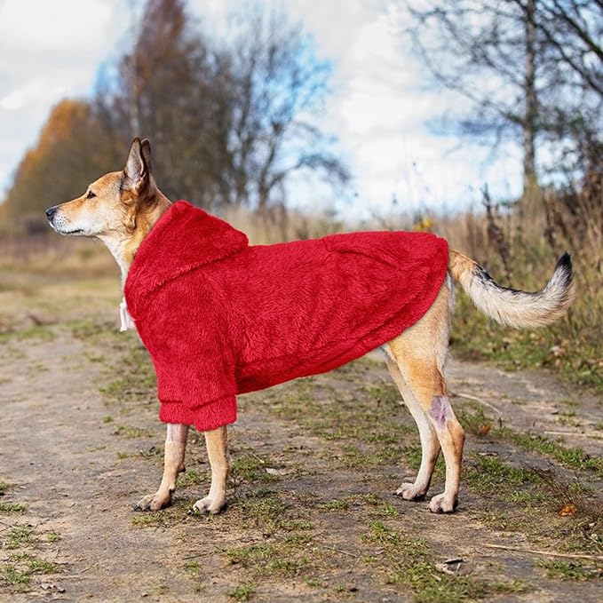 5XL Dog Sweaters for Large Dogs,Extra-Large Dog Hoodie,Warm Fuzzy Fleece Sweatshirt with Hood & Pocket,Leash Hole,Cozy Cold Weather Pet Clothes Sweater Hoodie for Large Dogs(Red,5XL)