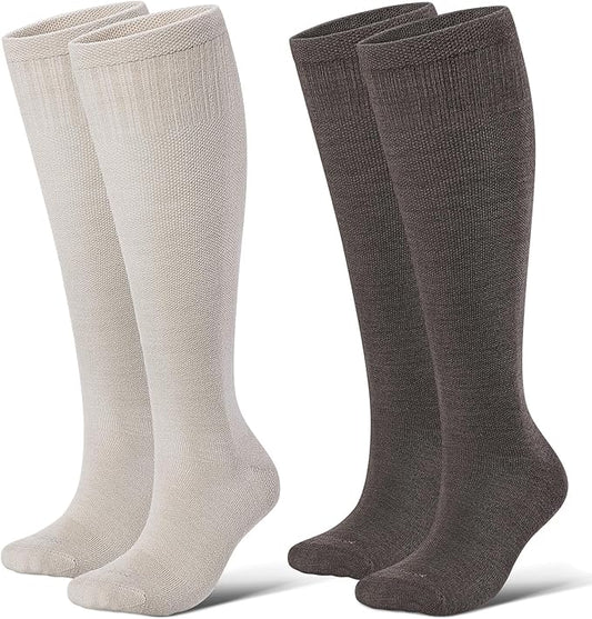 LEVSOX Thick Merino Wool Compression Socks for Women and Men 20-30mmHg Knee High Support Socks for Flying Nurses Pregnancy