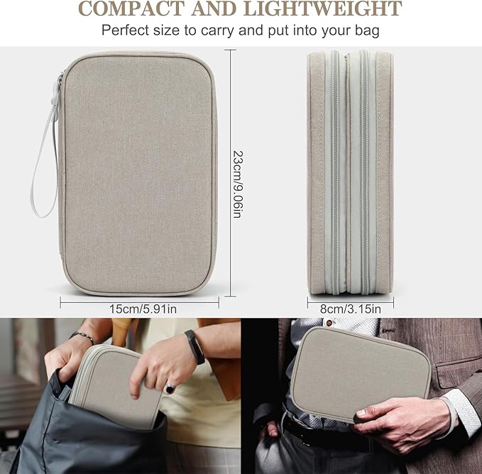 FYY Electronic Organizer, Large Travel Cable Organizer Bag Pouch Electronic Accessories Carry Case Portable Waterproof Double Layers All-in-One Storage Bag for Cable, Cord, Charger, Phone, Khaki