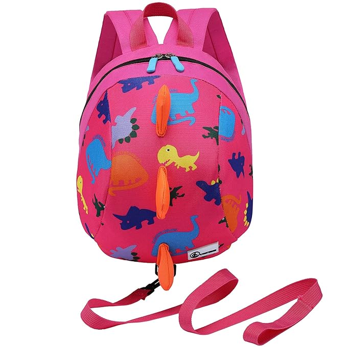 DB Dinosaur Toddler Mini Backpack with Leash, Children Kids Baby Harness Bookbag (Rose Pink)