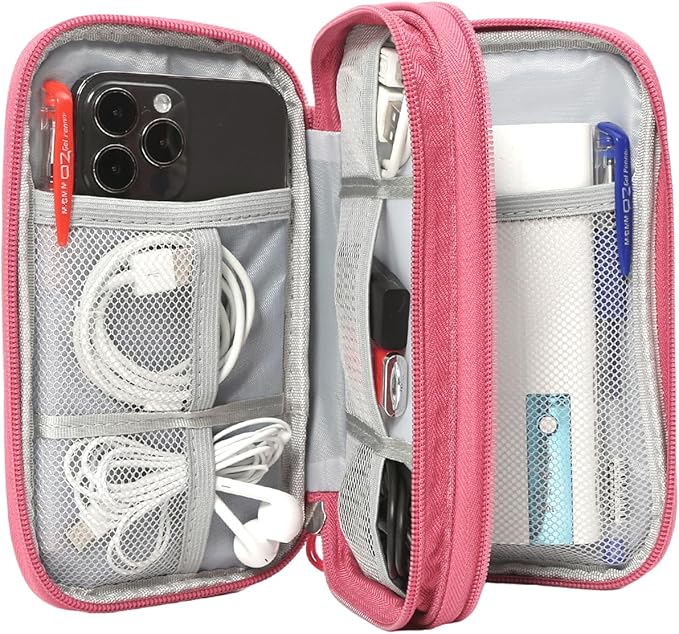 Electronic Organizer Travel Case Storage Bag, Universal Electronics Accessories Case Portable Travel Bag for Women, Cable, Cord, Charger, Phone, Power Bank, Earphone (Rose Red, Large)