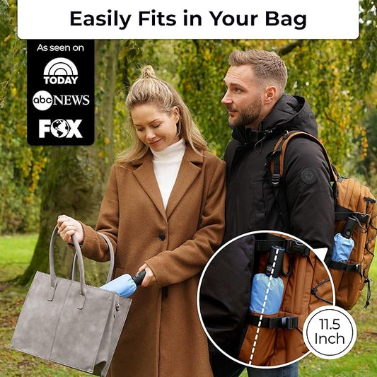 TUMELLA Strongest Windproof Travel Umbrella (Compact, Superior & Beautiful), Small Strong but Light Portable and Automatic Folding Rain Umbrella, Durable Premium Grip, Fits Car & Backpack