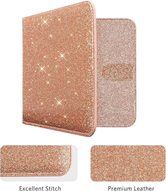 CoBak Car Registration and Insurance Holder - Small and Lightweight Vehicle Glove Box Car Organizer, Auto Truck Comparment Accessories Case for Essential Document, Driver License (Glitter Rosegold)