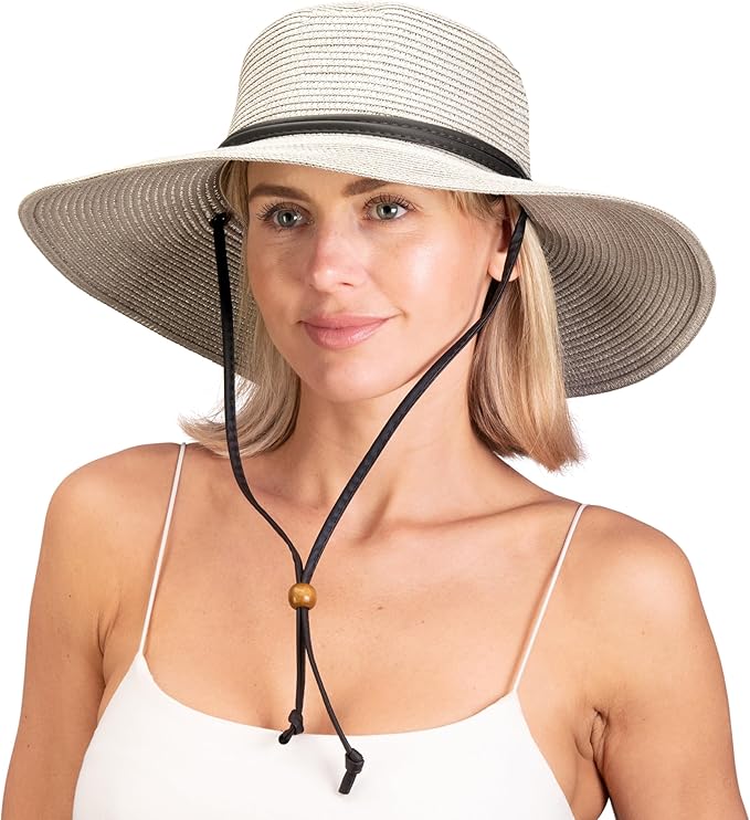 Sloggers Women's Wide Brim Braided Sun Hat with Wind Lanyard - UPF 50+ Maximum Sun Protection
