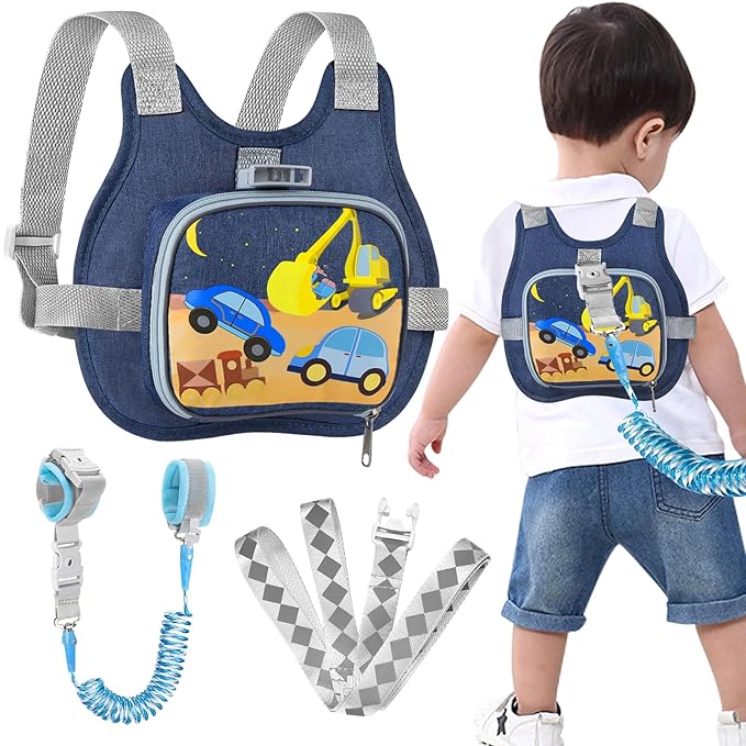 Accmor Toddler Harness Leash + Reflective Anti Lost Wrist Link, Cute Car Kids Harness with Leash, Child Walking Restraint Belt Collapsible Hand Strap Tether Hold Baby Boys Close for Outdoor Travel