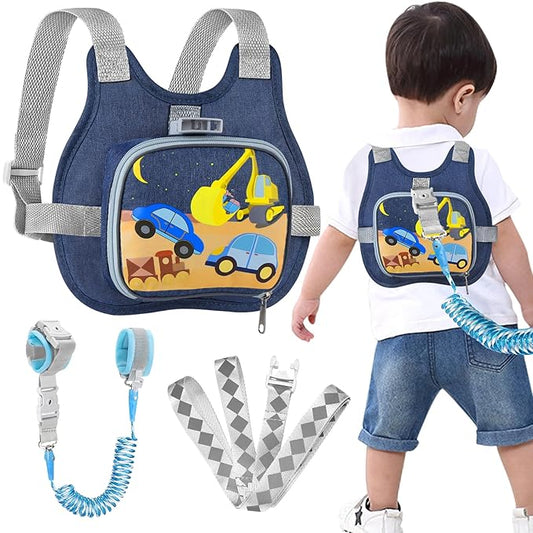 Accmor Toddler Harness Leash + Reflective Anti Lost Wrist Link, Cute Car Kids Harness with Leash, Child Walking Restraint Belt Collapsible Hand Strap Tether Hold Baby Boys Close for Outdoor Travel