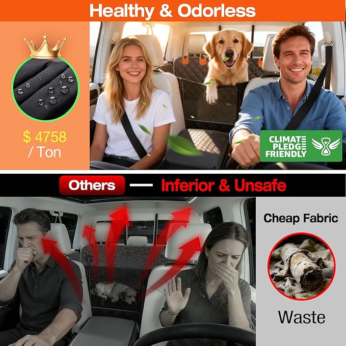 Doglike Dog Car Seat Cover for Back Seat [with Detachable Mat], Hard Bottom Dog Hammock for Car, Pet Bed Extender for 2-4 Large Dogs, Waterproof Seat Protector, L Size Fits for SUV Medium Truck, BK