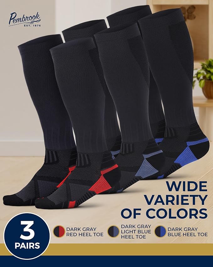 Pembrook 3 Pairs Compression Socks 20-30 mmHg - Compression Socks for Women and Men | Running, Athletic, Travel, Nurses