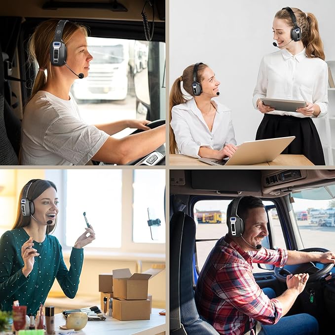 Bluetooth Headset, Trucker Bluetooth Headset with AI Noise Cancellation Microphone & Mute Button, Trucker Headphones with 65 Hrs Working Time, 5.2 Multitasking for Truck Drivers/Phone