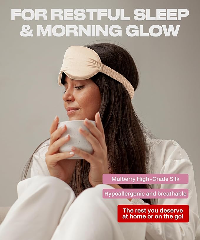 SUNDAYSILKS™ Exclusive Mulberry Silk Sleep Mask | Soft Eye Covers, Blackout Sleeping Mask for Women & Men | Silk Eye Mask for Sleep, Travel, and Relaxation | Antifaz para Dormir [Nude Champagne]