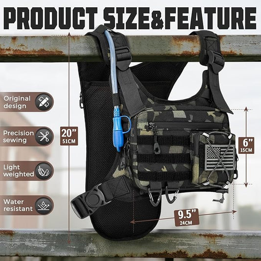 Hydration Vest with 2L Water Bladder for Men and Women,Lightweight Adjustable Hydration Backpack,Reflective Running Vest Chest Bag for Climbing Cycling Hiking