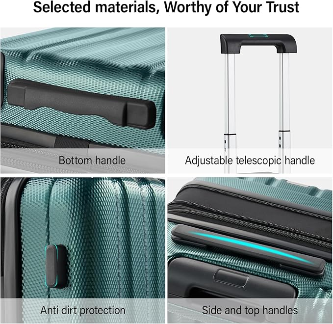 Hanke Expandable Hardshell Luggage Sets 3 Piece Extra Large Suitcases with Lock,28 Inch Luggage with Spinner Wheels, PC Travel Suitcase for Women Men 20 24 29Inch,Blackish Green