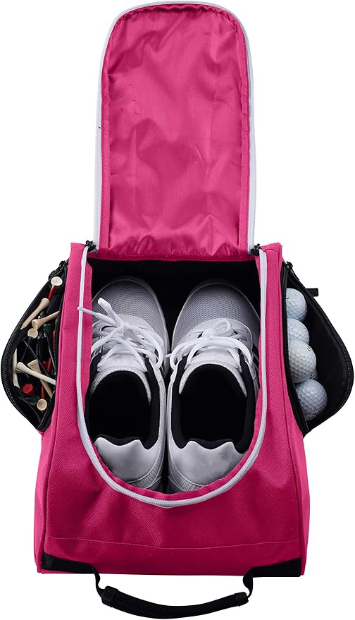 Athletico Golf Shoe Bag - Zippered Shoe Carrier Bags With Ventilation & Outside Pocket for Socks, Tees, etc. (Pink)