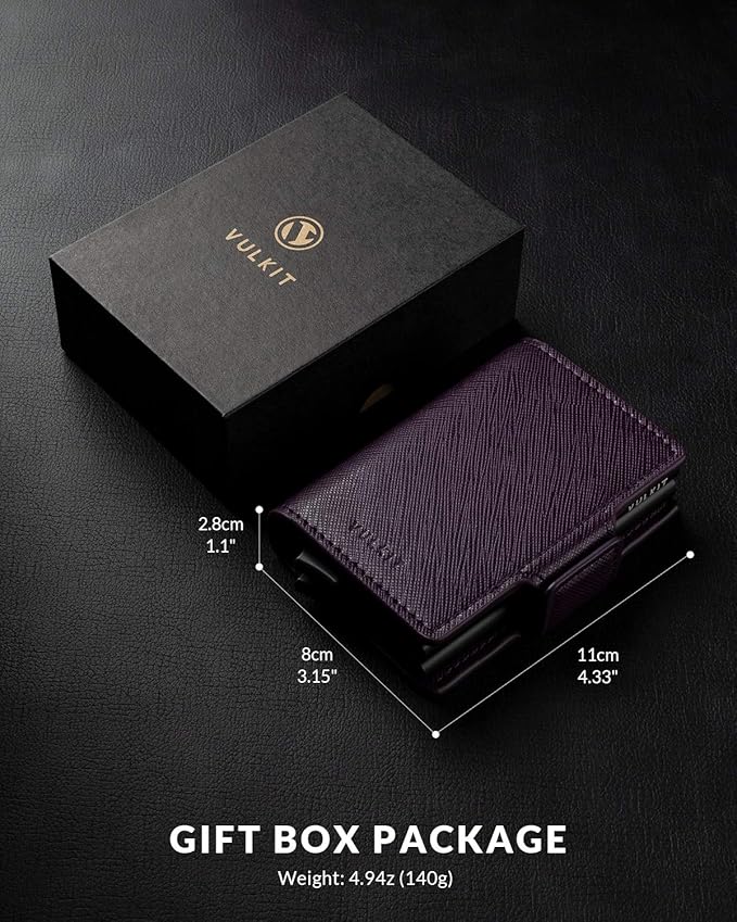VULKIT Credit Card Holder RFID Blocking Leather Automatic Pop Up Wallet Magnetic Wallet Double Card Case for Men and Women