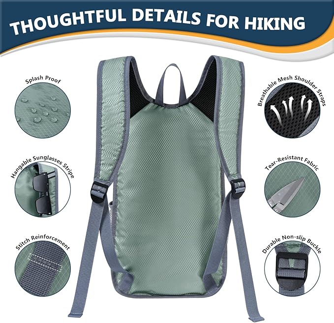 15L Foldable Hiking Backpack,Lightweight Packable Waterproof Machine Washable Daypack with Chest Strap,Small Folding Pack for Travel/Walking for Men&Women-0.52LB Grey
