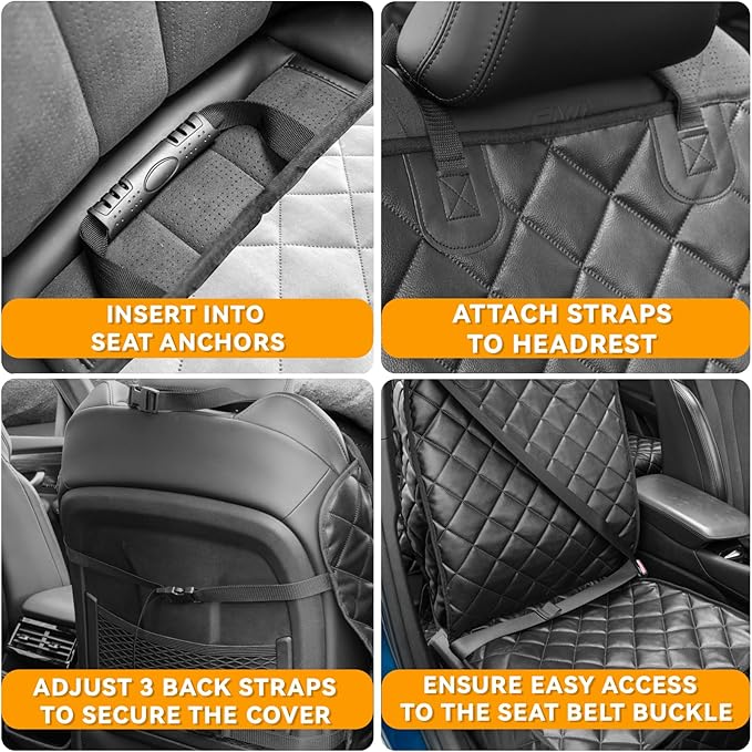 Car Seat Covers for Dogs–Waterproof PU Leather Car Front Seat Cover for Pets & Humans,Scratchproof Captain Seat Protector Fits for Most Cars, Trucks, SUVs，Minivans