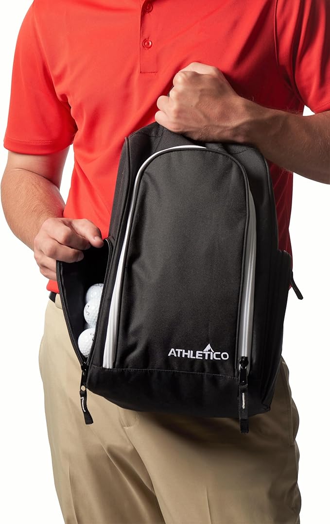 Athletico Golf Shoe Bag - Zippered Shoe Carrier Bags With Ventilation & Outside Pocket for Socks, Tees, etc. Perfect Storage (Black)