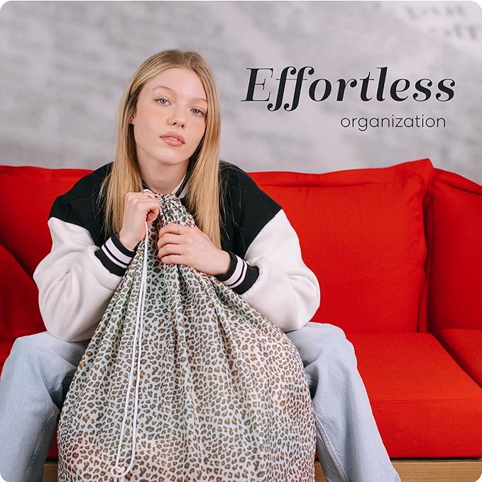 Handy Laundry Nylon Bag - Locking Drawstring Closure, Machine Washable, These Large Bags Will Fit a Laundry Basket and Strong Enough to Carry up to Two Loads of Clothes. (Leopard | 30" x 40")