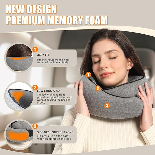 Travel Pillow for Headrest Memory Foam Neck Pillow Head Support Soft Pillow for Sleeping On Airplane Rest in Offices, Airplane Car and Home Use