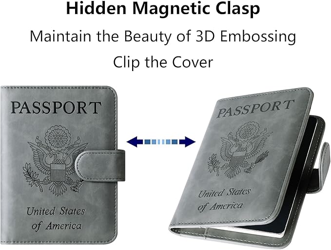 Passport Holder Cover Wallet Travel Essentials Leather Rfid Blocking Case Vacation Luggage Must Haves Travel Accessories for Men Women (120#Grey)