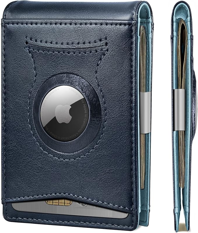 KS Mens Wallet Gift Airtag or Standard Use,Slim Front Pocket Leather Wallet Money Clip 11 cards RFID Blocking