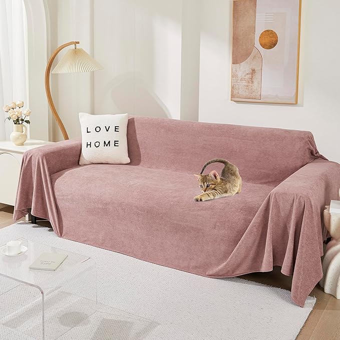 MEETSKY Couch Cover for 3 Cushion Sofa Washable, Cat Scratch Proof Sofa Covers, Furniture Protector Oversized L Shape Pink Sofa Slipcovers Sectional Big Couch Covers for Dogs Pets, 71" x 150"