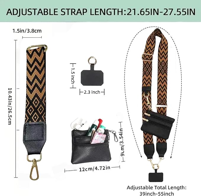 Crossbody Body Phone Holder for Women, New Phone Strap with Zippered Pouch, Adjustable Crossbody Strap (Coffee)