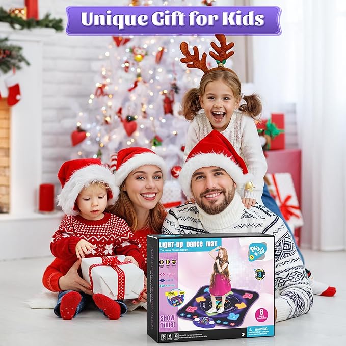 Dance Mat Toys for 3-12 Year Old Kids, Kids Dance Mat with Light-up 8-Button Wireless Bluetooth, Dance Pad Toy with 5 Game Modes, Christmas Birthday Toys Gifts for 3 4 5 6 7 8 9 10+ Year Old Girls