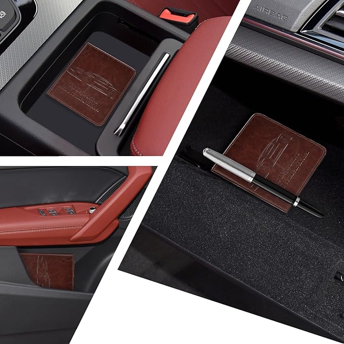 2-Pack Registration and Insurance Card Holder, Vehicle Glove Box Car Organizer with Magnetic Closure, Interior Car Accessories for Documents, Cards, License Storage, Dark Brown