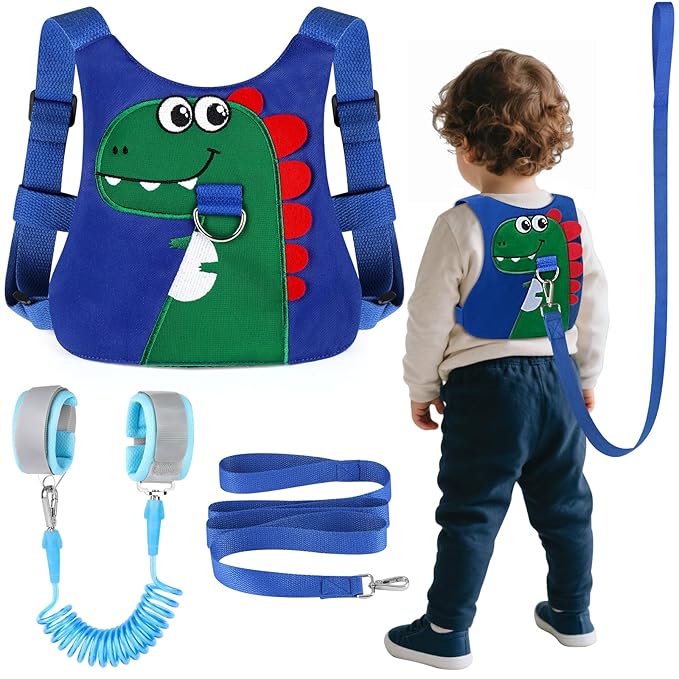 Toddler Leash-Baby Walking Safty Harness and Child Anti Lost Wrist Link for Girls/Boys Travel (Blue+Green)
