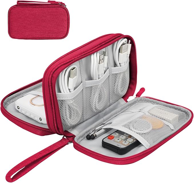 Skycase Electronic Organizer Travel Case - Waterproof Travel Cord Pouches for Organization, Cable Organizer, All-in-One Double Layers Storage Bag for Accessories, Charger, Cable, Wine Red