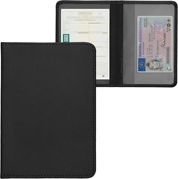 kwmobile Registration and Insurance Holder - Car Document Holder for Vehicle Documents and Cards - PU Leather - Black