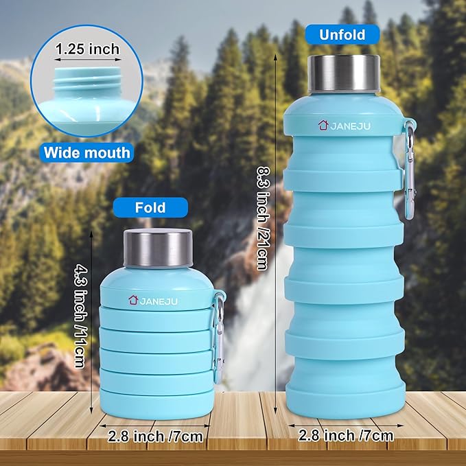 JaneJu Collapsible Water Bottle, 17oz BPA Free Silicone Reusable Portable Lightweight Foldable Water Bottles with Carabiner, Portable Leak Proof Sports Water Bottle (Purple)