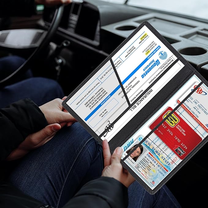 TOURSUIT Car Registration and Insurance Card Holder, Vehicle License Document Glove Box Compartment Organizer, Essential Car Wallet Case for Driver Auto Owners (M Black)