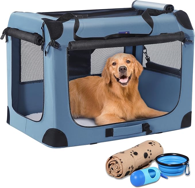Petprsco Soft Collapsible Dog Crate, 40 inch Portable Dog Crates for Large Dogs, XL Dog Crate for Travel, 3 Door Foldable Pet Kennel with Durable Mesh Windows Indoor & Outside