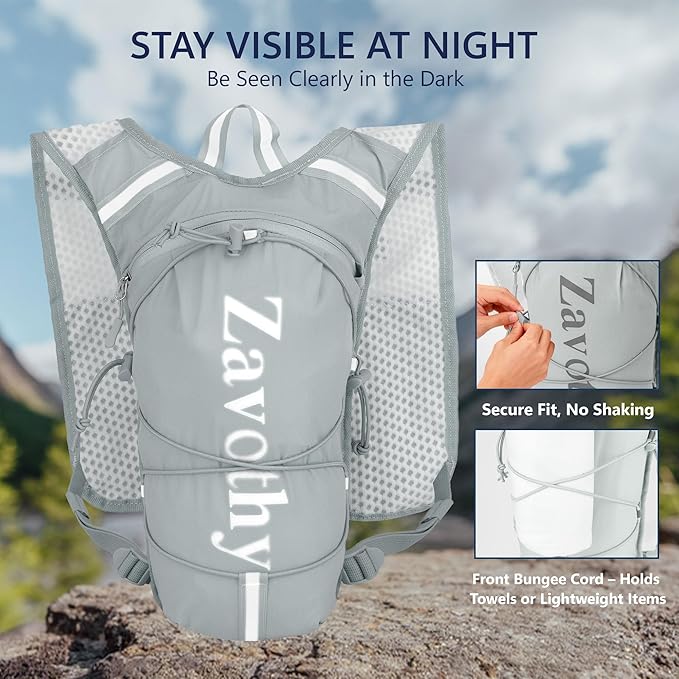 Zavothy Hydration Backpack with Rain Cover, 1.5L Lightweight Hydration Pack for Hiking, Cycling & Trail Running