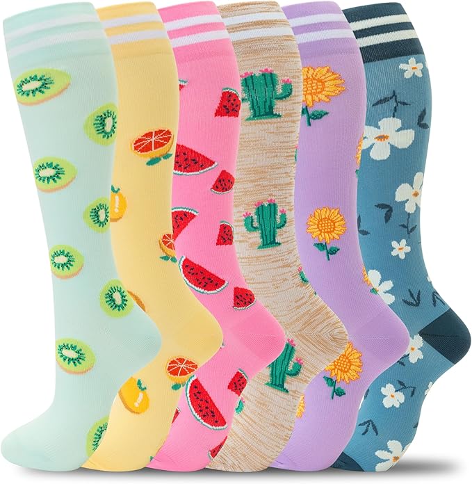 fenglaoda Compression Socks for Women Men Support Circulation 6 Pairs Socks For Nurse, Travel, Flight