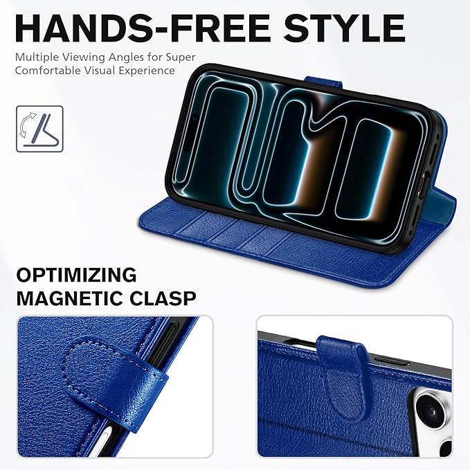TUCCH Case Wallet for iPhone 17 Pro (6.3") 2025, Stand | RFID Blocking | 4 Card Slots | PU Leather | Magnetic Closure Folio Protective Cover | TPU Shockproof Inner Shell | Klein Blue