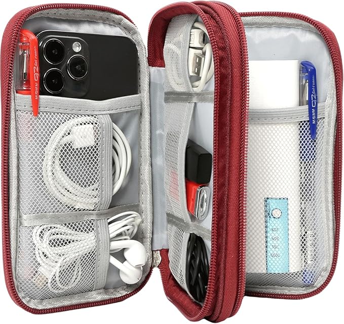 Electronic Organizer Travel Cable Accessories Bag, Case for Cable, USB, Cord, Charger, Phone, Power Bank, Earphone (Wine Red, Large)