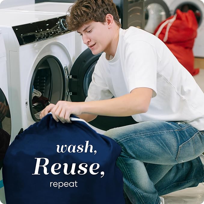 Handy Laundry Nylon XL - Large Capacity with Locking Drawstring, Machine Washable, Fits Laundry Baskets or Hampers, Holds 3 Loads of Clothes - Navy Blue (Pack of 2)