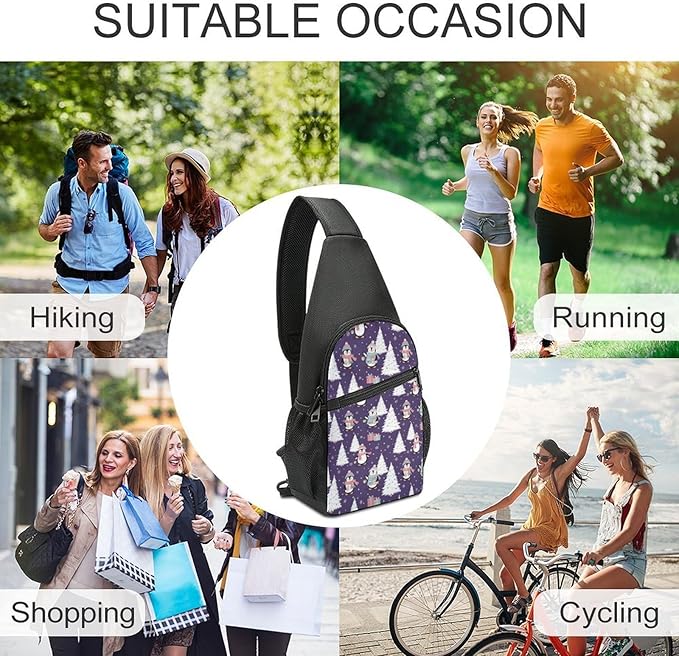 SWEET TANG Womens Fashion Gym Bags Anti Theft Crossbody Shoulder Chest Bag with Small Pocket, Multipurpose Daypack Bag for Cycling Traveling Hiking, Cute Penguin Christmas