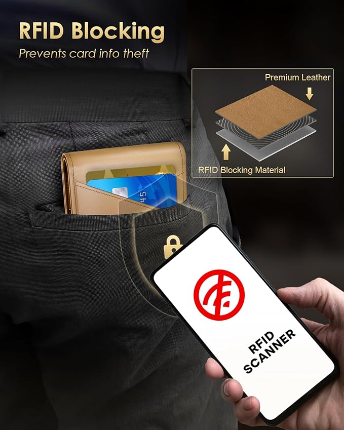 Wallet for Men - RFID Blocking [Functional & Practical] Bifold Slim Minimalist Credit Card Holder Pop Up Metal Case with Cash Slot Front Pocket with ID Window, Gift Boxed (Brown)