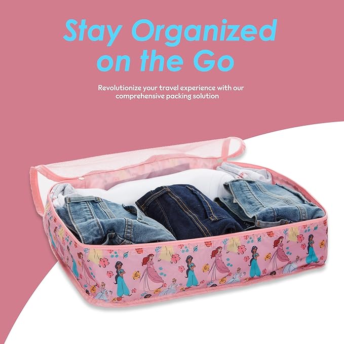 Disney Minnie Mickey Stitch Packing Cubes - Winnie the Pooh, Princess Cinderella, Cars, Toy Story 5 Piece Packing Cubes Compression - Travel Essential - Luggage Suitcase Organizer Set